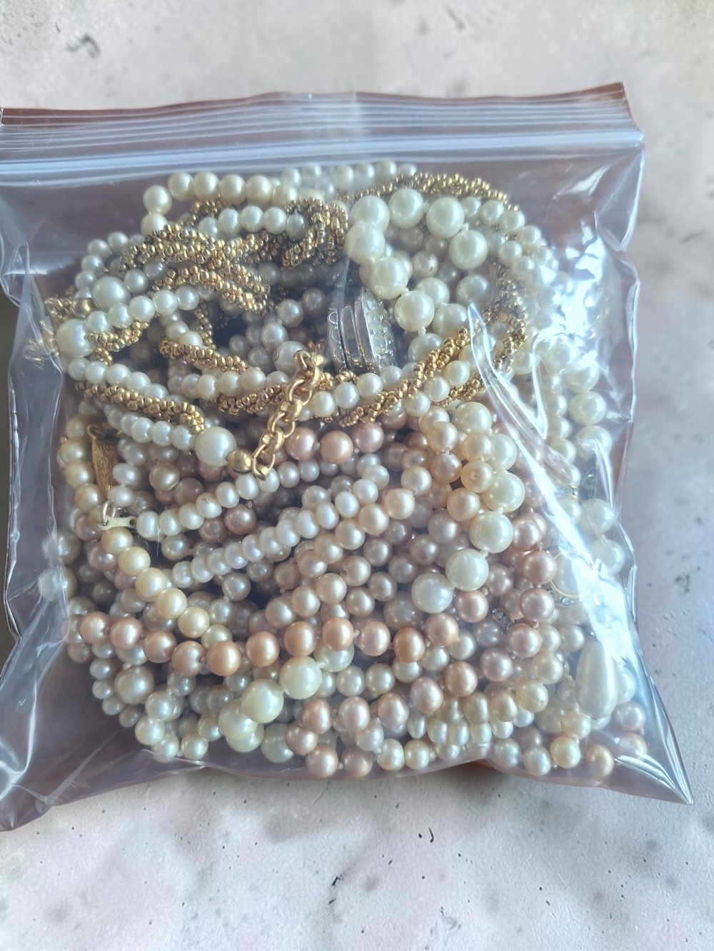 Bag Of Faux Pearl Necklaces & Bracelets